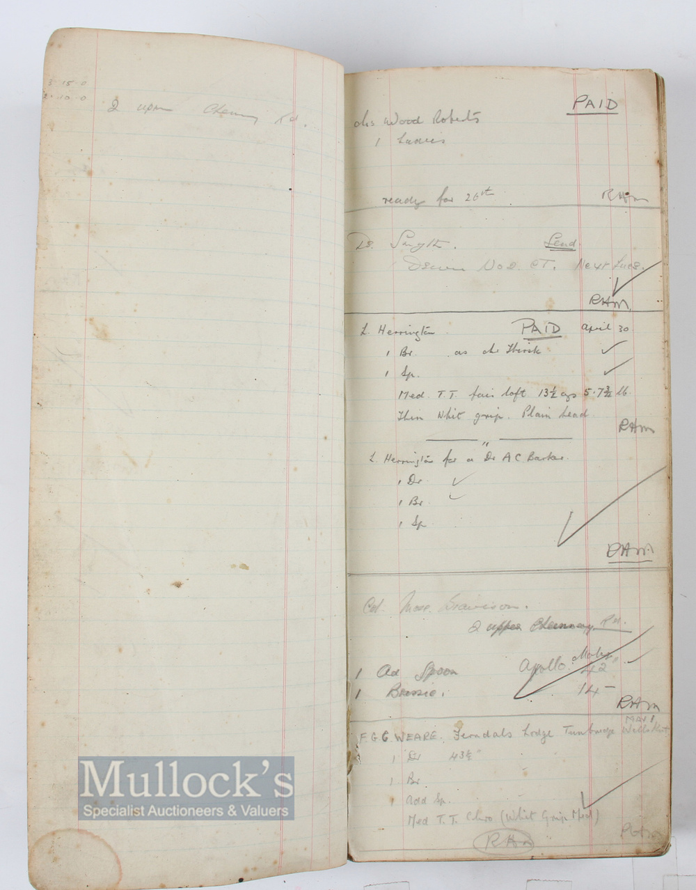 Fred Robson Golf Professional at Addington Palace Golf Club 1936 Official Club Order Ledger - - Image 2 of 5