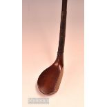 J C Smith Monifieth mallet head scare neck persimmon putter c1900 - with makers oval shaft stamp