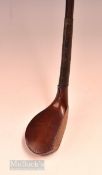 J C Smith Monifieth mallet head scare neck persimmon putter c1900 - with makers oval shaft stamp