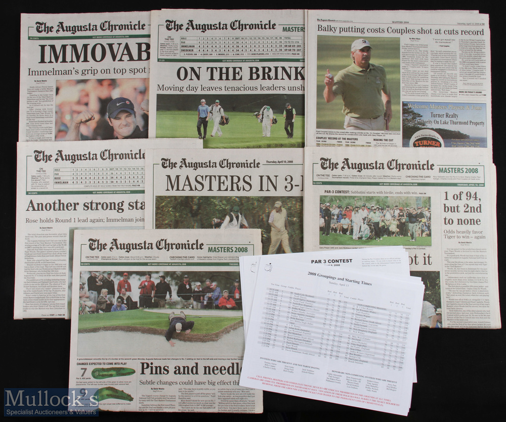 2008 Masters Golf Tournament collection of Pairings and Starting Times sheets and The Augusta
