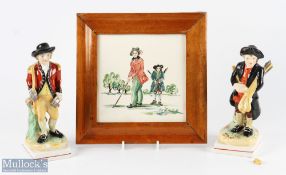 AMENDED DESCRIPTION - Collection of Blackheath Golfers Staffordshire Style Figures and Wall Tile (3)