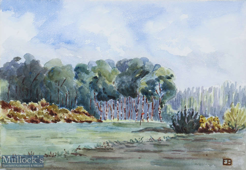Lady E Bowman - The Fourth Green Golf Links Thetford watercolour signed with monogram LEB to the - Image 2 of 2