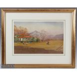 Unsigned Asian Golf Club scene - watercolour inscribed - A Node House 1929 - with members and