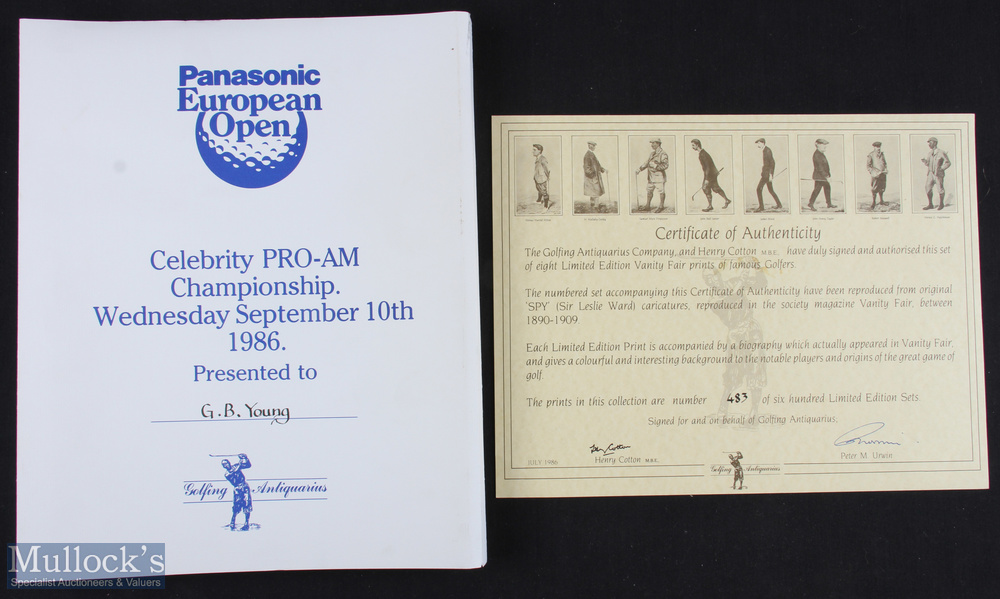 1986 Vanity Fair European Open Golfing Antiquarius Company, set of 8 reproduced Spy prints ltd - Image 2 of 2