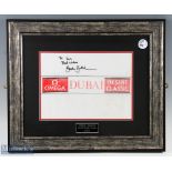 2013 Dubai Desert Classic golf tournament won by Stephen Gallacher, with a dedication to Ian, framed