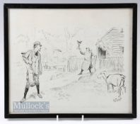 D L Ghilchik (1892-1972) original pen and ink humorous large golfing sketch signed