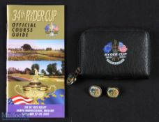 Scarce 2001 Ryder Cup ball marker, pitch repairer and tee leather pouch - still retaining the