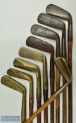 9x Various brass and metal putters features 3x with Tom Stewart Pipe marks such as J Steer