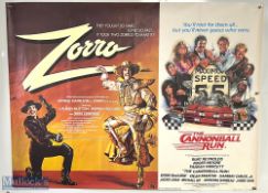 Movie / Film Poster - 1981 Zorro / The Cannonball Run 40x30" approx., double bill, kept rolled,