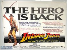 Movie / Film Poster - 1984 Indiana Jones and The Temple of Doom - ‘The Hero is Back' 40x30" approx.,