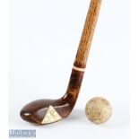 Brown stained curved soled wood head style Golf Sunday Walking Stick with ramshorn sole insert,