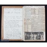 1933 MCC Tour of India and 1934 England v Australia Scrapbook: a well presented homemade book of