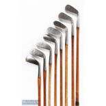 8x Assorted Irons to incl R Forgan St Andrews gold medal matched set No4 iron, The FG Tait cleek