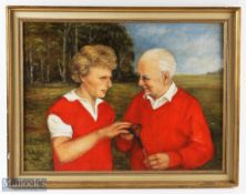 K Bosco - oil on canvas "Bernard Langer & Harry Busson (Walton Heath Golf Club Professional and