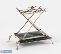 Scarce Edwardian Silver Hat Pin Stand by Walker & Hall with 2x crossed club supports with 8 ringed