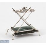 Scarce Edwardian Silver Hat Pin Stand by Walker & Hall with 2x crossed club supports with 8 ringed