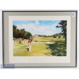 John Young signed watercolour "Playing to The 16th Green at The First European Open - Walton Heath