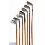 7x Various Irons to incl Harry Vardon signature mid iron by Tom Stewart, Hawkins never rust '