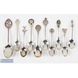 10x Golfing Hallmarked Silver Teaspoons - inc Great Yarmouth & Caister, Royal Wimbledon, Sutton