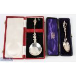 2x Edwardian Hallmarked Silver Spoons - one with figural and twist design handle engraved to bowl '