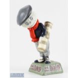 Reproduction Dunlop Caddy Papier Mache Figure standing holding bag on naturalistic base with We Play