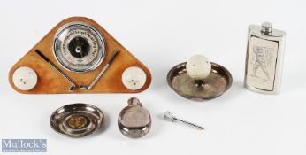 Golf Collectables to include a golf barometer made of leather with Penfold ball decoration, a plated