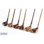 6x Assorted socket neck woods to incl large head H Crook of Belfaire driver, Forgan St Andrews large