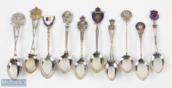 10x Golfing Hallmarked Silver Teaspoons - inc Beeston Fields, Sale, Barlow Hall, Clapham,