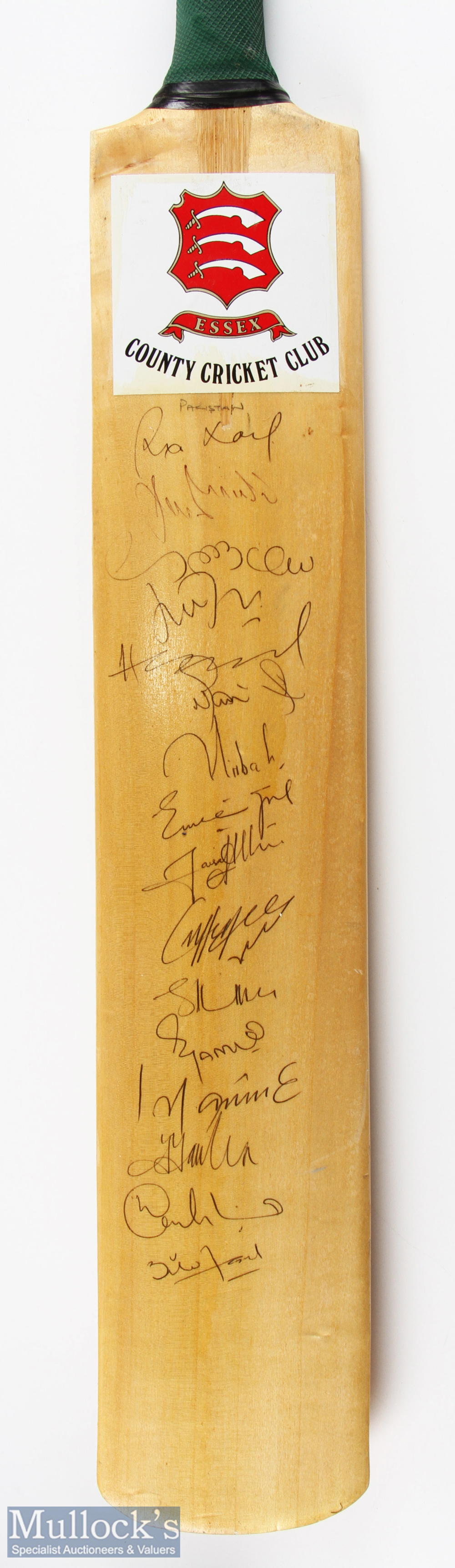 c1996-1998 Essex v Pakistan Multi Signed Cricket bat, with 16 Pakistan signatures - Image 2 of 2