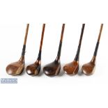 5x Assorted Socket neck woods to incl large head driver stamped J Humphrey Tunbridge Wells with