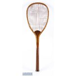 c1890 John Piggot Milk Street, London Wooden Flat Top Tennis Racket, with unusual green and red