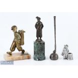 Golf Collectables to include a golf caddie match striker on marble base #21cm tall, a bronze