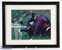 Muttiah Muralitharan Sri Lanka Cricket Hand Signed Photograph, with a dedication to Brian, framed