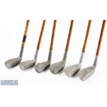 6x Standard Mills Golf Co alloy mallet head putters to incl SS model medium lie, Ray model medium