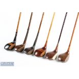 5x Various socket neck woods to incl a Gus Faulkner special stripe top brassie, a Fred Robson of