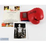 Sir Henry Cooper Signed Boxing Glove and photograph, the glove is BBE glove and a b&w photograph,