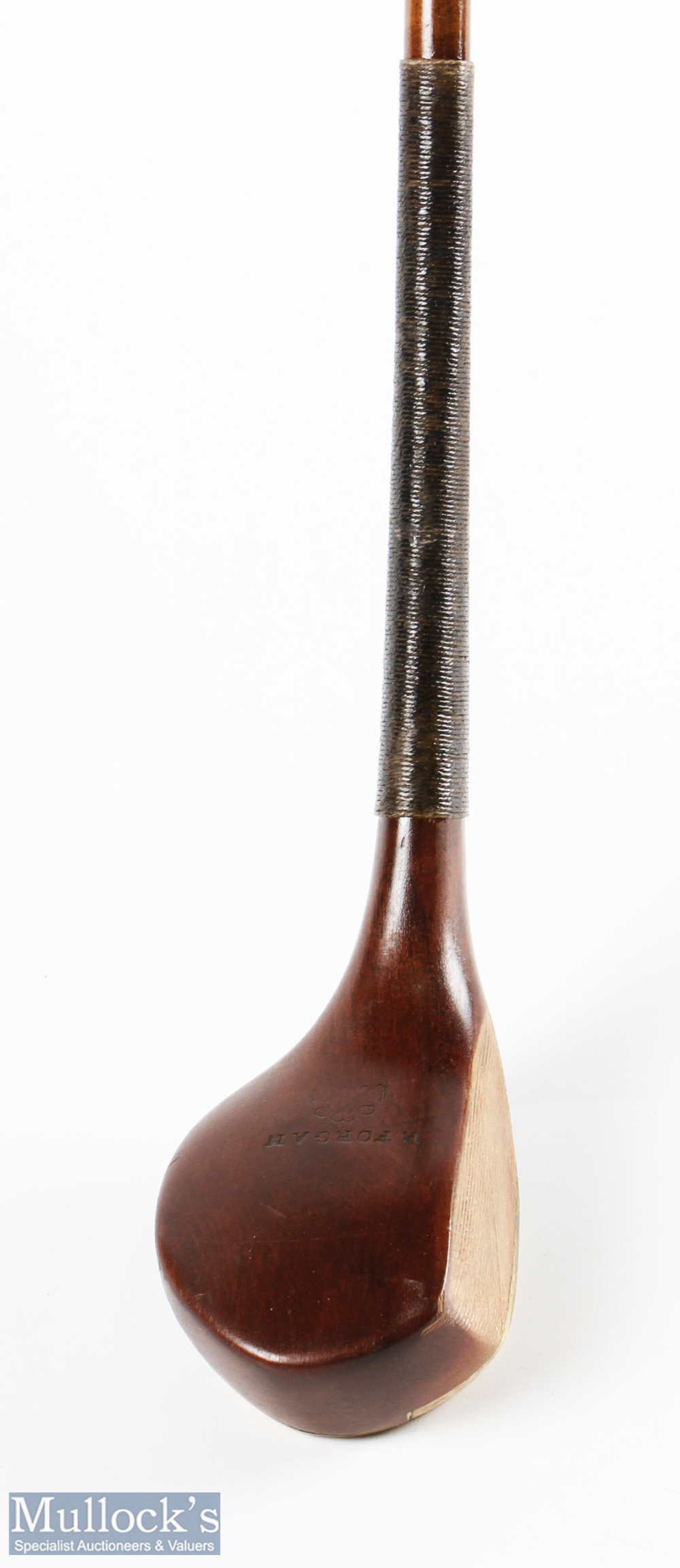 Fine and exotic R Forgan POWF dark stained persimmon scare neck late bulger brassie c1895 - fitted - Image 2 of 4