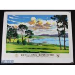 2000 US Open Championship Golf Poster signed by Artist Ken Reed. Pebble Beach California 15th-18th