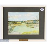 Jean Beeson - watercolour "View of The Golf Course from The Dormy House" with hand written