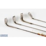 4x Silver Golfing Hat Pins - each terminal moulded as a golf club head, one by Charles Horner, all