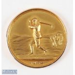 15ct Gold Western Mail Victory Foursomes Medal 1932 - with period golfer design to front,