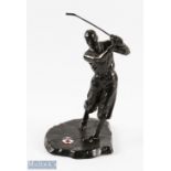 Bobby Jones style bronze golfing figure c1940s mounted on a naturalistic base with red cross