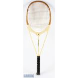1939 Hazell's Streamline all White Blue Star Wooden Tennis Racket, with original strings,