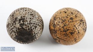 2x Guttie Golf Balls - Peter Paxton bramble pattern golf ball c1896 used but retaining good shape;