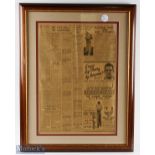 1934 Harold Larwood No More Tests Newspaper Article, an original sheet depicting Larwood, with his