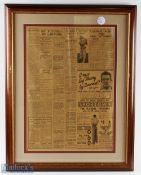 1934 Harold Larwood No More Tests Newspaper Article, an original sheet depicting Larwood, with his
