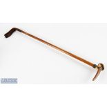 Antique Leather Horse Riding Hunting Crop/Whip with a Hunt Monogram to Horn Handle, fine brass