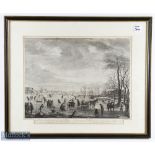 Early c18th Dutch Kolf Winter River Scene Engraving by Vanderneer - image 14.5" x 17.75" - mf&g