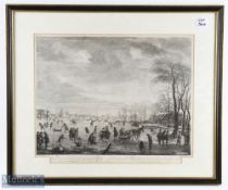 Early c18th Dutch Kolf Winter River Scene Engraving by Vanderneer - image 14.5" x 17.75" - mf&g