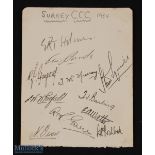 1935 Surrey County Cricket Autograph Page of Signatures, 16 signatures on both sides of page in